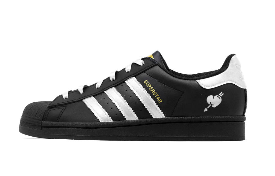 Adidas Originals SUPERSTAR Black Silver Heart Low top Skateboard Shoes Unisex Black Silver