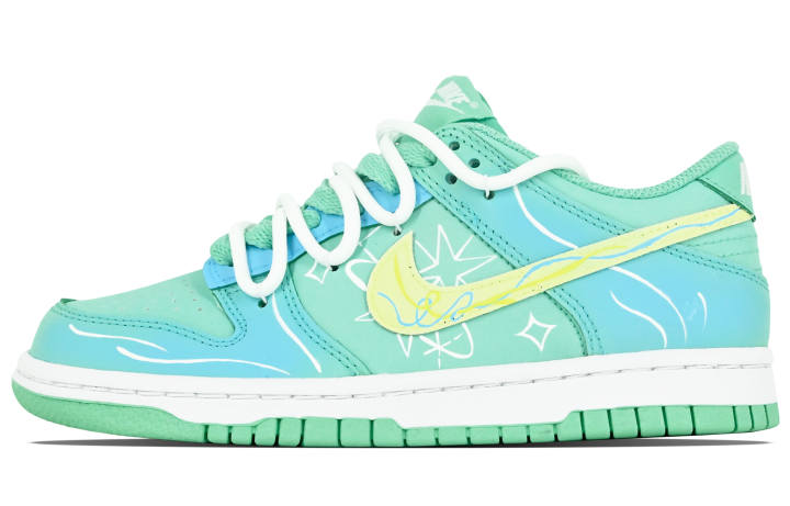 Nike Nike Dunk Low Xingji Mail Slip Resistant Cushioning Abrasion Resistant Low top Skateboard Shoes GS White Blue Green
