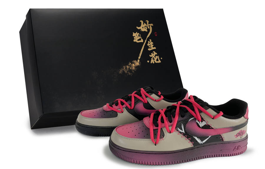 Nike Nike Air Force 1 Wondrous Brush Blossoms, Only Love Abrasion Resistant Low top Skateboard Shoes Unisex Black Brown Pink