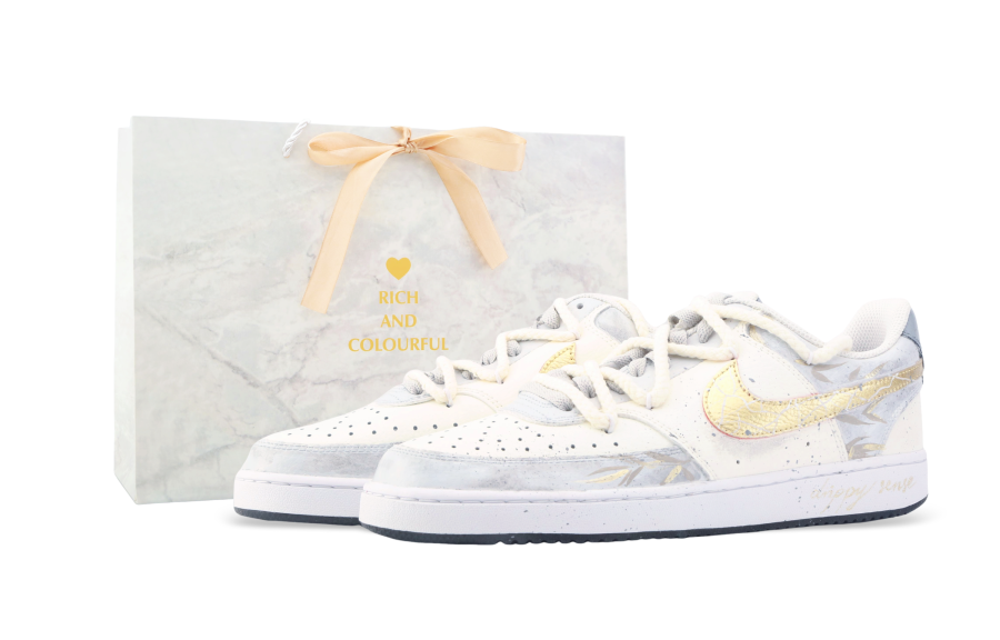 Nike Nike Court Vision 1 Drippy Golden Years Box Abrasion Resistant Low top Skateboard Shoes Men's Gray Gold