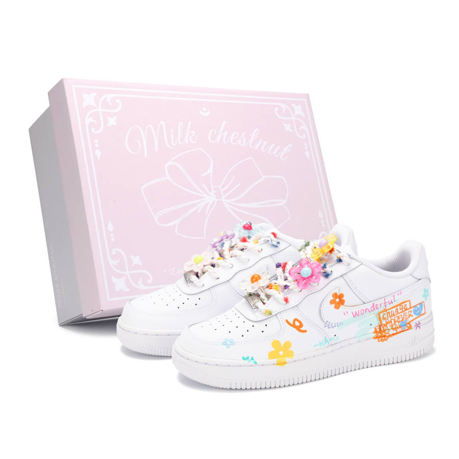 Nike Nike Air Force 1 Floral Exploration Guide Abrasion Resistant Low top Skateboard Shoes Women's White