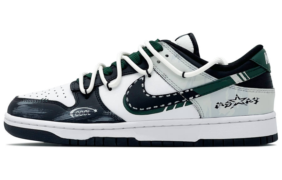 Nike Nike Dunk Leather Abrasion Resistant Abrasion Resistant Low top Skateboard Shoes Unisex Black White Green