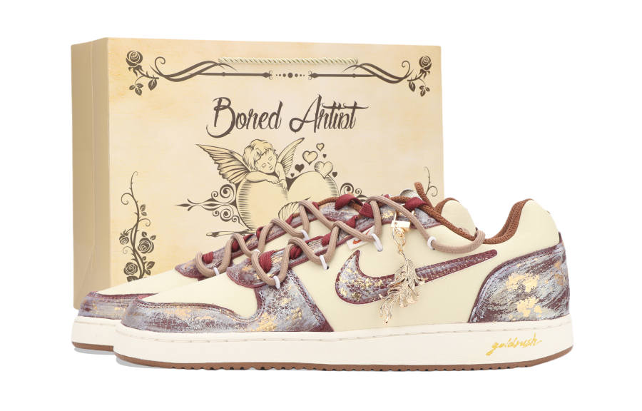 Nike Nike EBERNON Gold Rush, Art Decoration Abrasion Resistant Low top Skateboard Shoes Unisex Ecru Gold