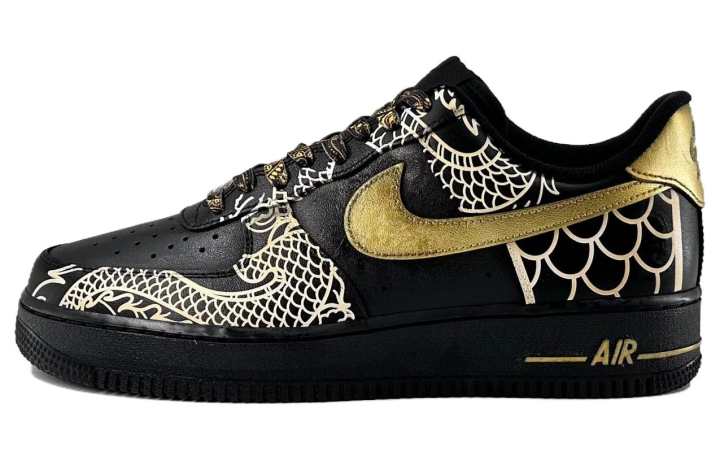 Nike Nike Air Force 1 Low top Skateboard Shoes Men's Black Gold