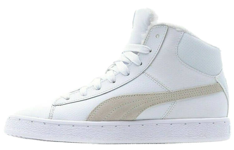 PUMA Mid Leather Fur Lined Cozy Stay Warm Mid Top Casual Skate Shoes Unisex White Fleece Lined