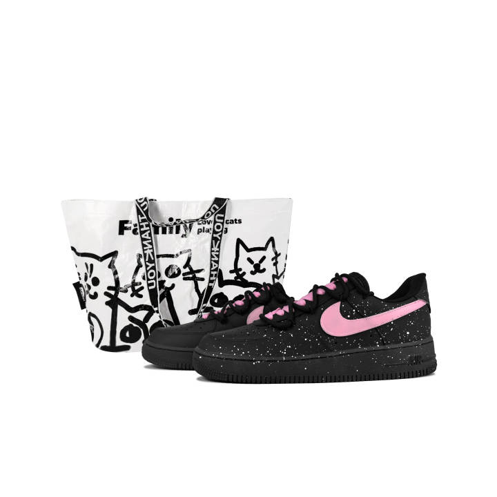 Nike Nike Air Force 1 Slip Resistant Abrasion Resistant Low top Skateboard Shoes Unisex Black Pink