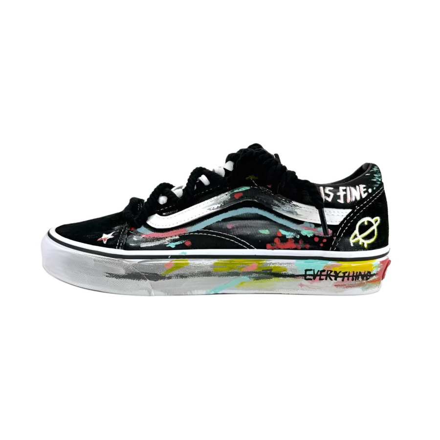 Vans Old Skool Black Spike Island Cat, Artist Abrasion Resistant Abrasion Resistant Low top Skateboard Shoes Unisex