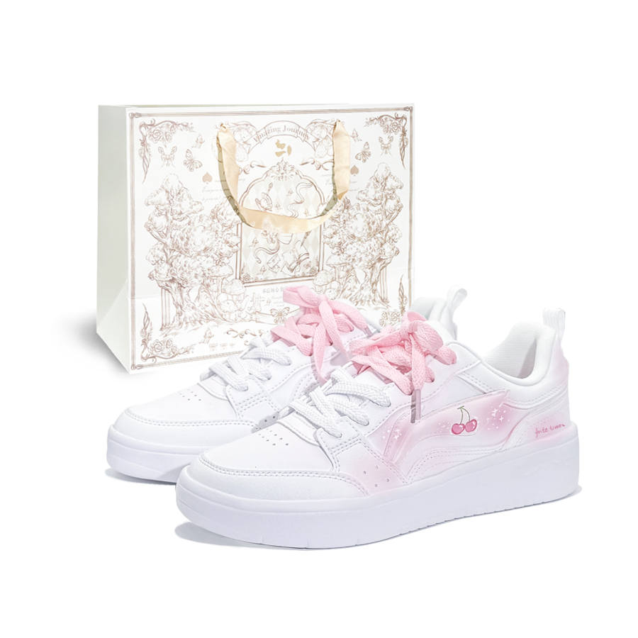 Li-Ning Li Ning Sycee Wear resistant And Lightweight Abrasion Resistant Lightweight Low top Skateboard Shoes Women's White Pink