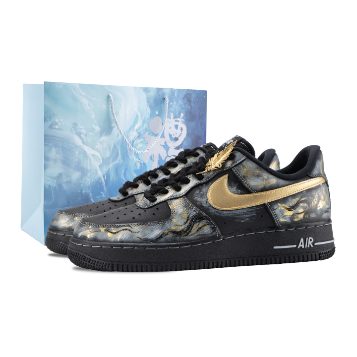 Nike Nike Air Force 1 Amber Gold Feather Abrasion Resistant Skateboard Shoes Unisex Black Gold