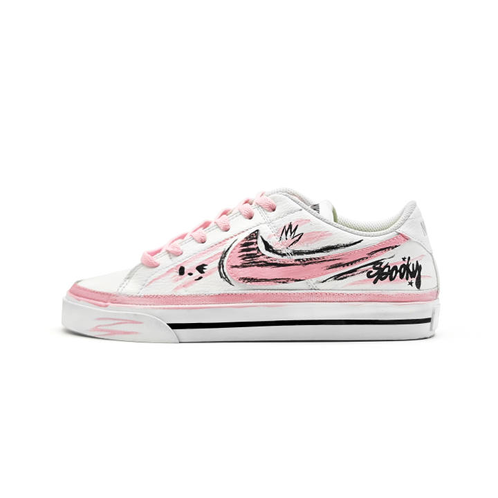 Nike Nike Court Legacy Pink Ink Leather Abrasion Resistant Breathable Low top Skateboard Shoes Unisex White Pink