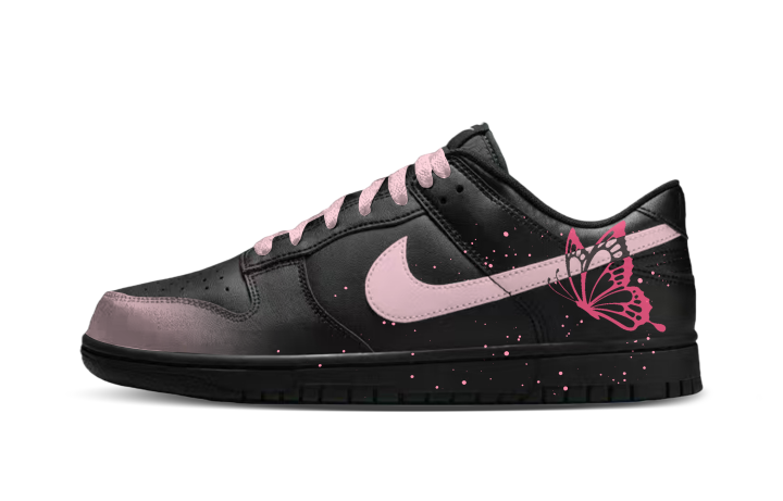 Nike Nike Dunk Night Pink Butterfly Abrasion Resistant Abrasion Resistant Low top Skateboard Shoes Unisex Black Pink