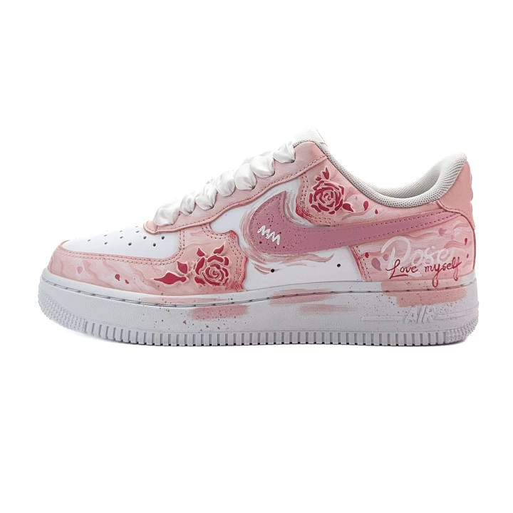 Nike Nike Air Force 1 Pink Rose Abrasion Resistant Low top Skateboard Shoes Women's White