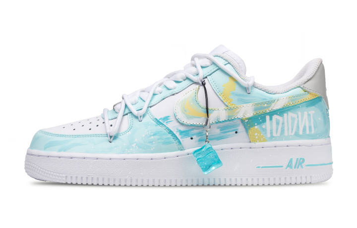 Nike Nike Air Force 1 Cushioning Low top Skateboard Shoes Unisex White Cyan Yellow