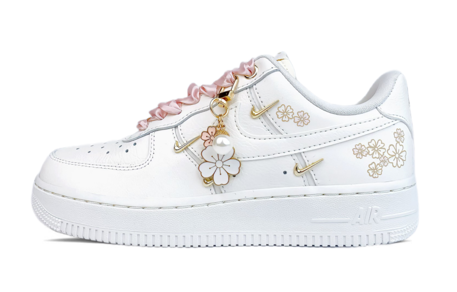 Nike Nike Air Force 1 Abrasion Resistant Abrasion Resistant Low top Skateboard Shoes Women's White Pink Gold