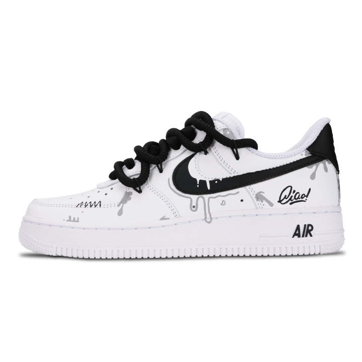 Nike Nike Air Force 1 Graffiti Slip Resistant Abrasion Resistant Low top Skateboard Shoes Unisex White Black