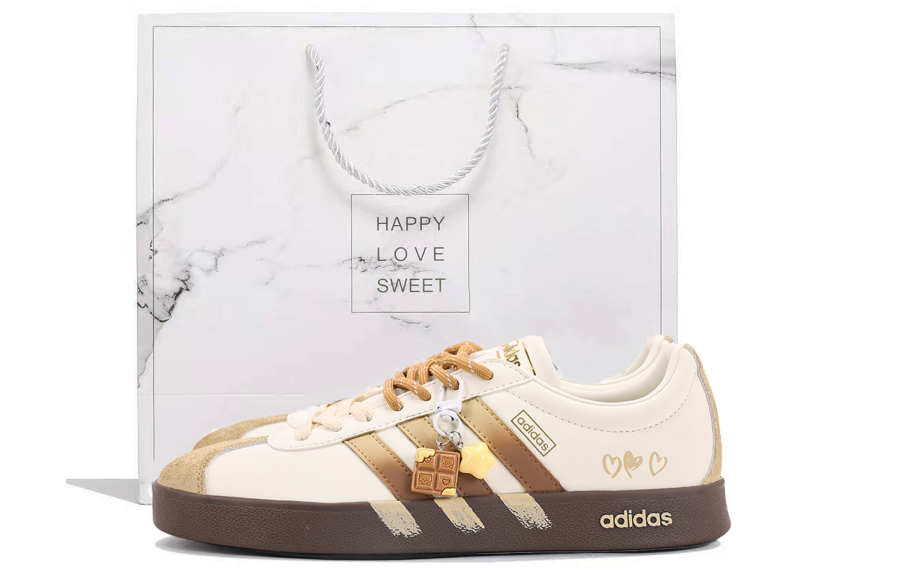 Adidas Adidas Vl Court Classic Leather Coverage Abrasion Resistant Low top Skateboard Shoes Women's White Yellow