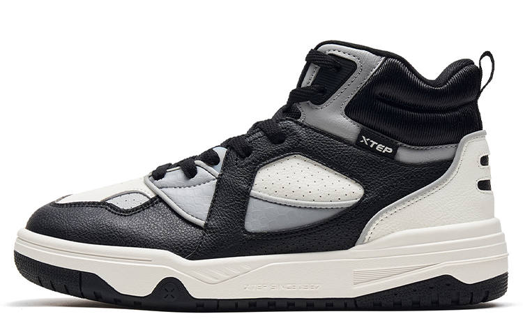 XTEP Slip Resistant Cushioning High top Skateboard Shoes Women's Black/Sail White/Elegant Gray