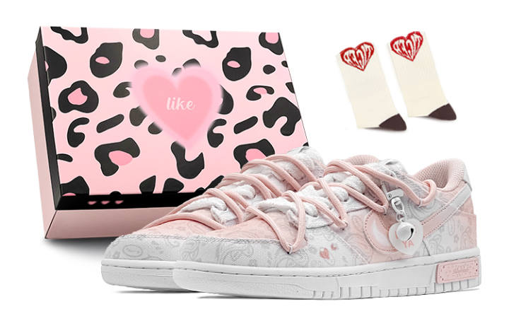 Nike Nike Dunk ESS 'White Paisley' Pink Love, White Valentine's Day Lightweight Low top Skateboard Shoes Women's