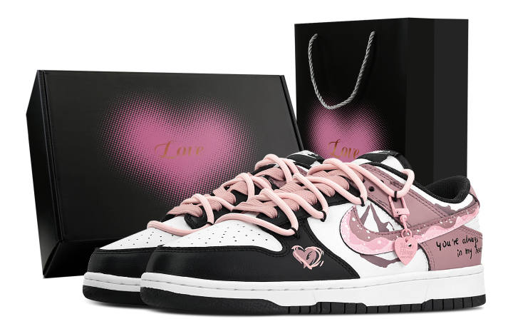 Nike Nike Dunk Rose Wave, Heart Box Abrasion Resistant Low top Skateboard Shoes Unisex Black Pink