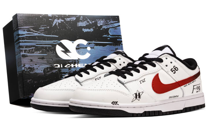 Nike Nike Dunk Quick Dash, Box Abrasion Resistant Low top Skateboard Shoes Unisex Black White Red