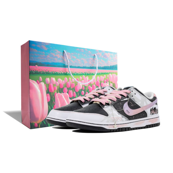 Nike Nike Dunk Micro Landscape Shopping Bag Abrasion Resistant Low top Skateboard Shoes Unisex Black White Pink