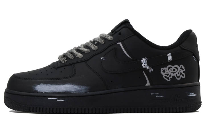 Nike Nike Air Force 1 Synthetic Leather Comfortable Balance Low top Skateboard Shoes Unisex Black