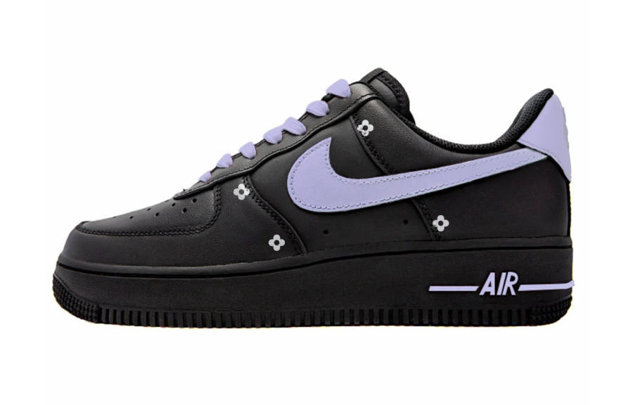 Nike Nike Air Force 1 Berry Heart Taro Slip Resistant Low top Skateboard Shoes Unisex Black Purple