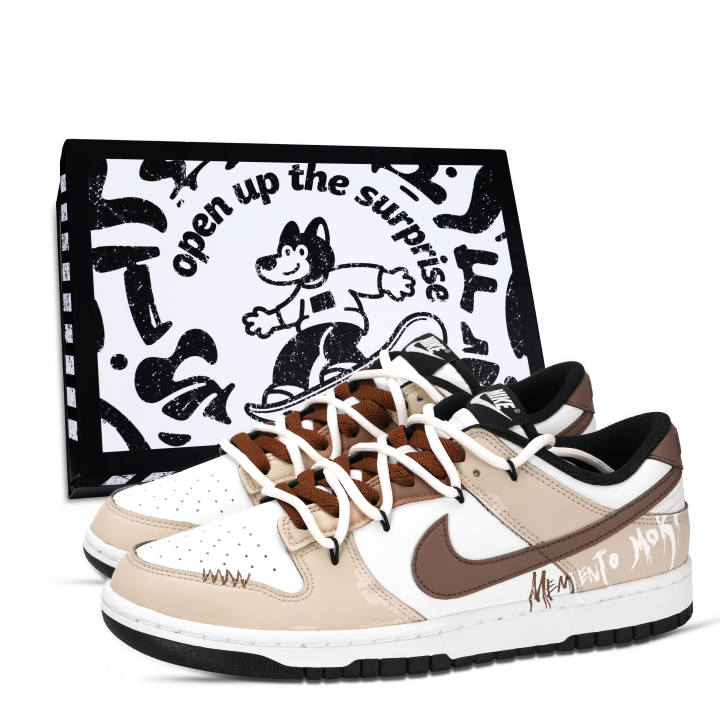 Nike Nike Dunk Graffiti Leather Abrasion Resistant Abrasion Resistant Low top Skateboard Shoes Unisex White Brown