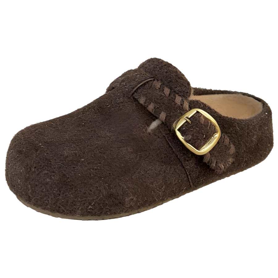 JBBCN Maillard Style Fleece Lined Mule With Thick Sole, Buckle Decoration, Cork Arch Support Shoe Birkenstock Shoes