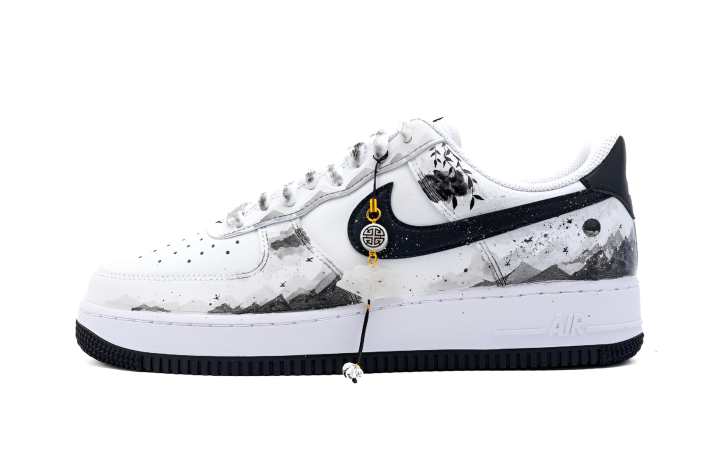 Nike Nike Air Force 1 Ink Wash Cloud Trace Abrasion Resistant Abrasion Resistant Low top Skateboard Shoes Men's Black White