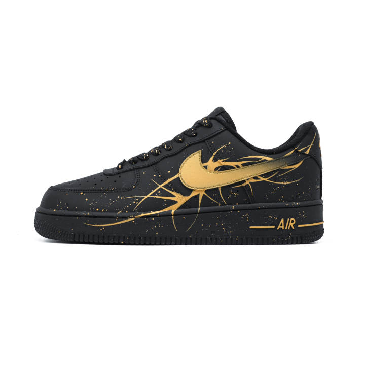 Nike Nike Air Force 1 Black Gold Knight Coverage Low top Skateboard Shoes Unisex Black Gold