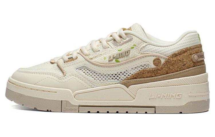 Li-Ning Li Ning 001 BTC Prm Synthetic Leather Slip Resistant Abrasion Resistant Low top Skateboard Shoes Women's Matte Ecru