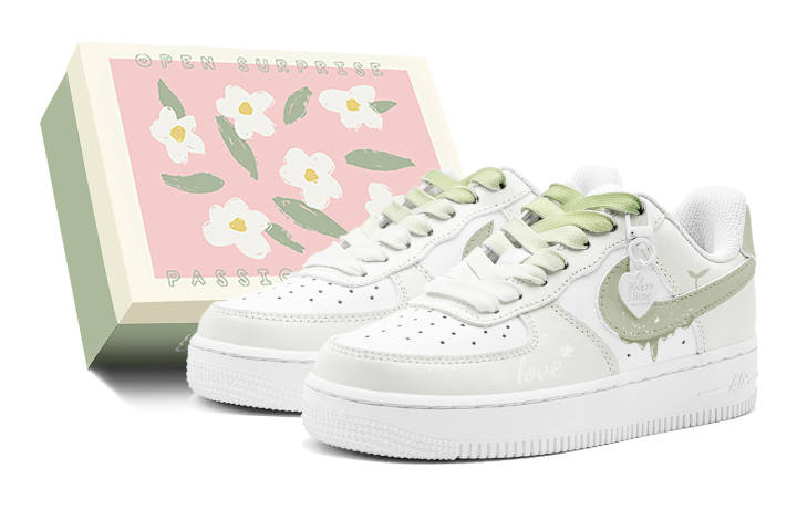 Nike Nike Air Force 1 Air Force 1, Active Sprout Slip Resistant Slip Resistant Low top Skateboard Shoes GS Green White