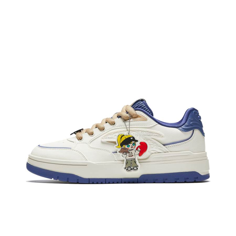 Anta x POP MART Molly Slip Resistant Abrasion Resistant Low top Skateboard Shoes Women's White Blue