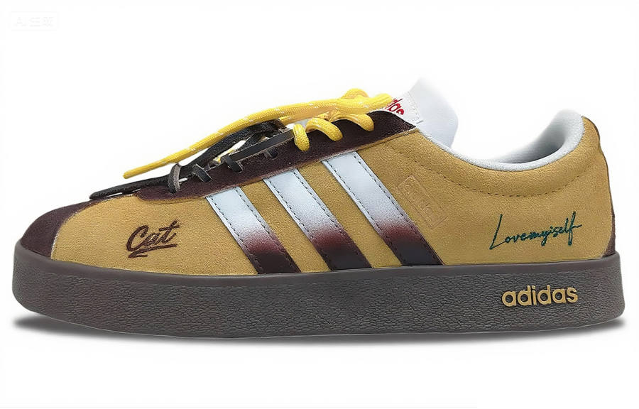 Adidas Adidas VL COURT 2.0 Leather Abrasion Resistant Low top Skateboard Shoes Unisex Brown Yellow