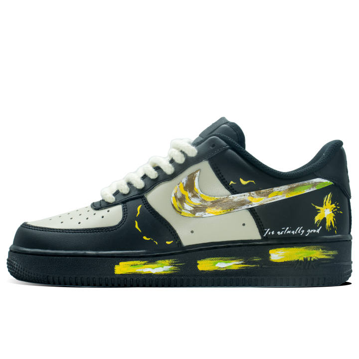 Nike Nike Air Force 1 Daisy Field Abrasion Resistant Low top Skateboard Shoes Unisex Black Yellow