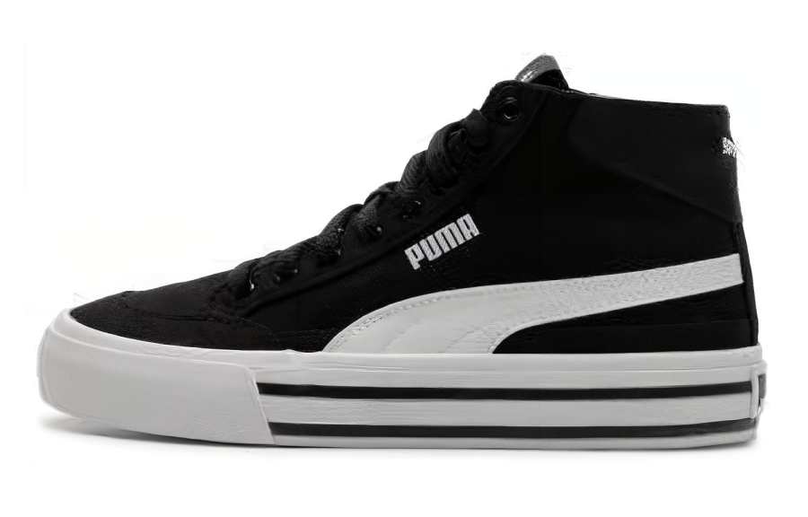 PUMA Court Classic Vulc Canvas Mid top Skateboard Shoes Unisex Black White