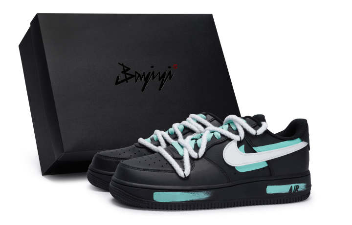 Nike Nike Air Force 1 Low top Skateboard Shoes Unisex Black And White Tiffany