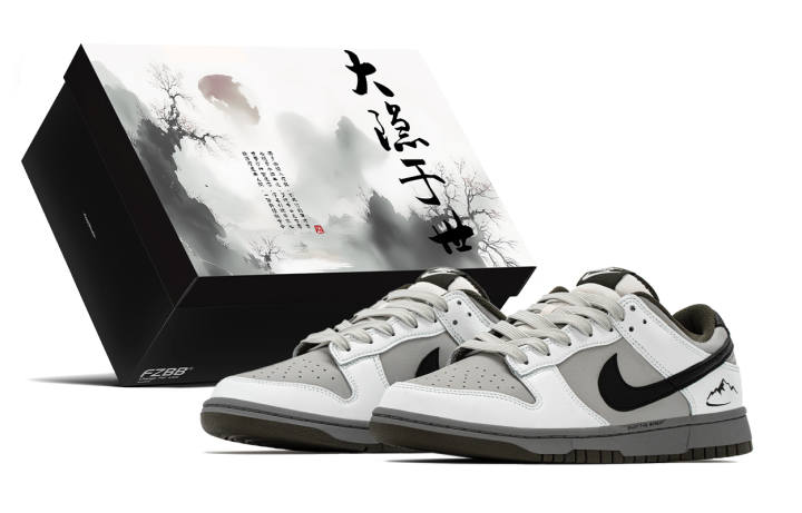 Nike Nike Dunk Box, Snow Mountains Abrasion Resistant Abrasion Resistant Low top Skateboard Shoes Men's Black White Gray