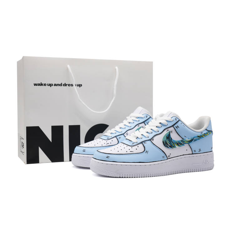Nike Nike Air Force 1 Van Gogh Note Lightweight Low top Skateboard Shoes Unisex White Blue