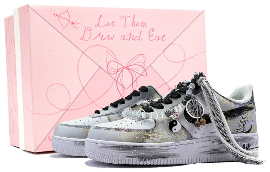 Nike Nike Air Force 1 Da, Footprint Innovation Abrasion Resistant Low top Skateboard Shoes Unisex Black Gold Gray