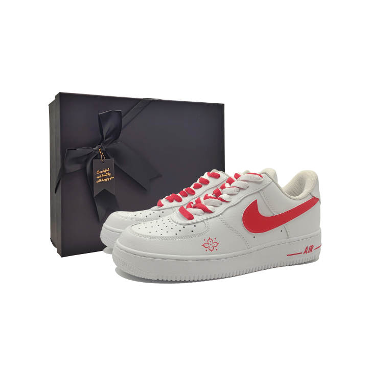 Nike Nike Air Force 1 Abrasion Resistant Slip Resistant Low top Skateboard Shoes Unisex White Red