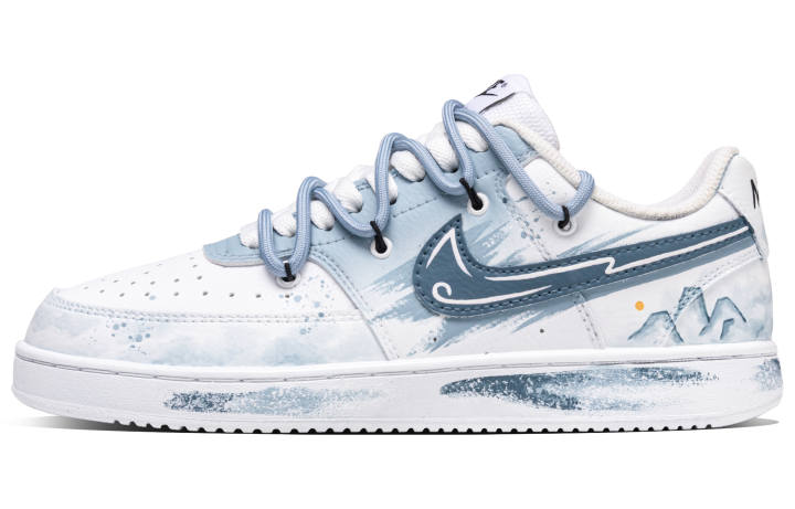 Nike Nike Court Vision 1 Between Mountains And Waters Leather Abrasion Resistant Low top Skateboard Shoes Unisex White Blue