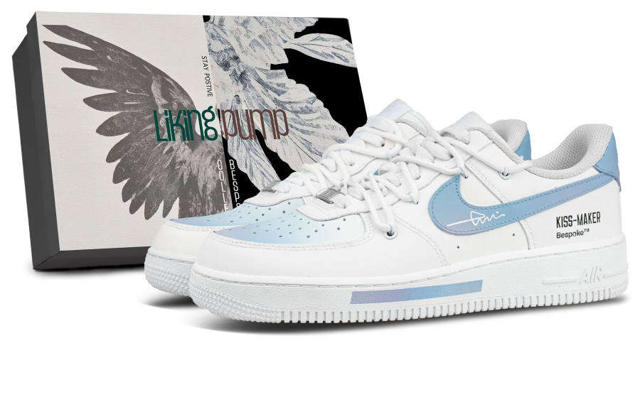 Nike Nike Air Force 1 Synthetic Leather Quick Dry Quick Dry Low top Skateboard Shoes Unisex White Blue