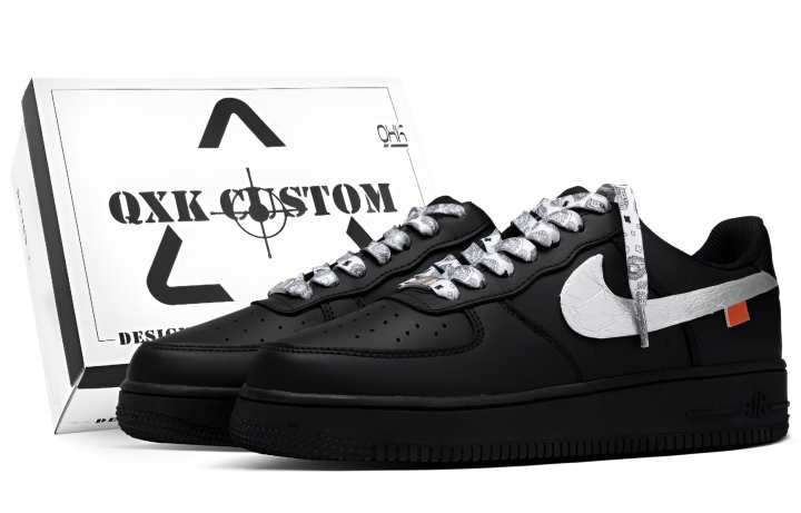 Nike Nike Air Force 1 Paisley, Box Abrasion Resistant Low top Skateboard Shoes Unisex Black White