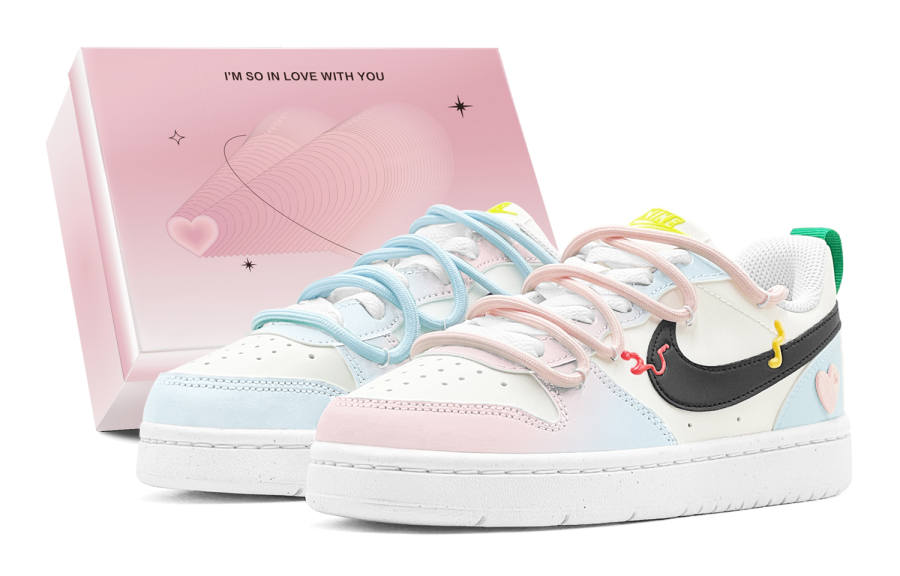 Nike Nike Court Borough GS Couple's, Valentine's Day Special, Love Journey Low top Skateboard Shoes Women's Pink Blue