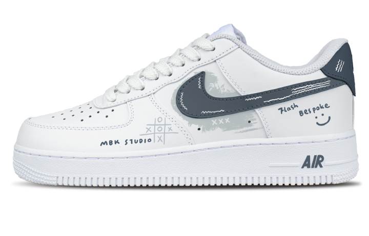 Nike Nike Air Force 1 Smile Gray Leather Abrasion Resistant Low top Skateboard Shoes Men's Gray White