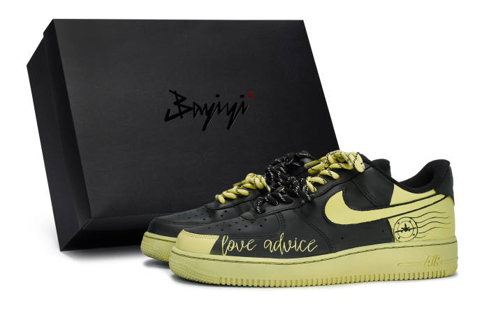 Nike Nike Air Force 1 Abrasion Resistant Low top Skateboard Shoes Unisex Black Yellow