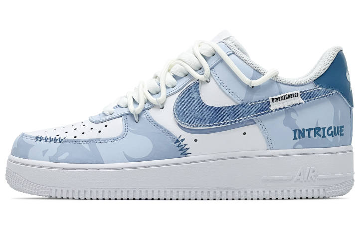 Nike Nike Air Force 1 Cow Leather Abrasion Resistant Low top Skateboard Shoes Men's White Blue