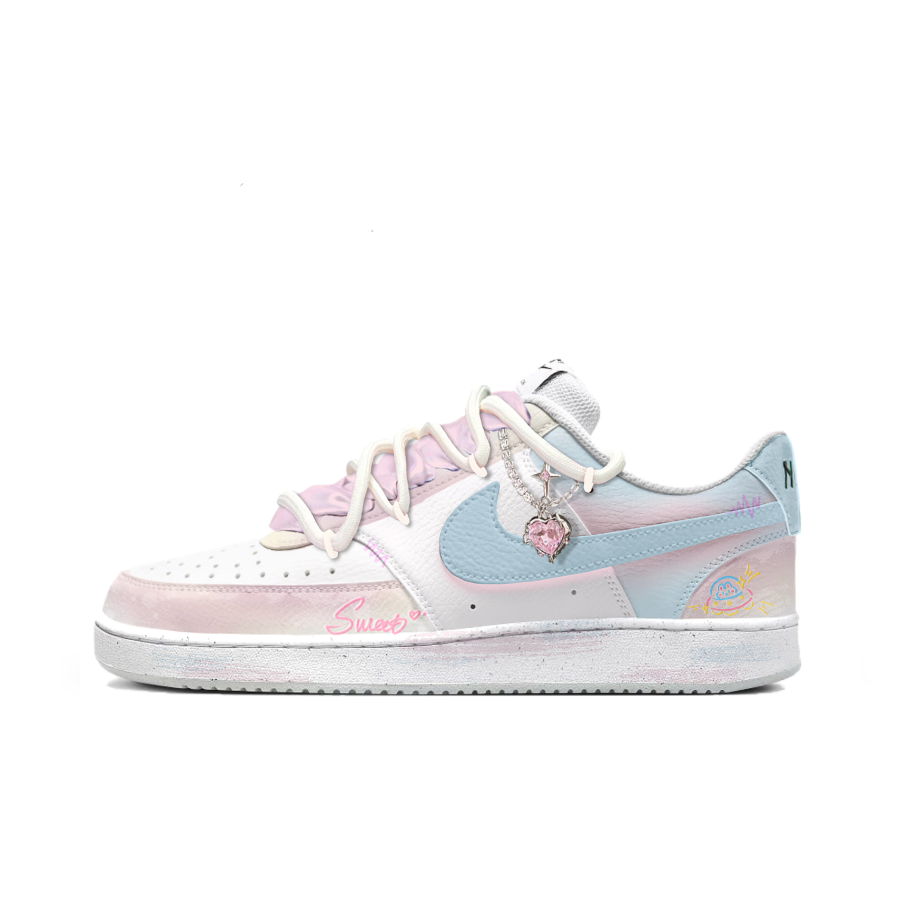 Nike Nike Court Vision 1 Free Panda Bunny Cake Anti-Slip Wear-Resistant Low-Top Skateboard Shoes Men's Blue Pink